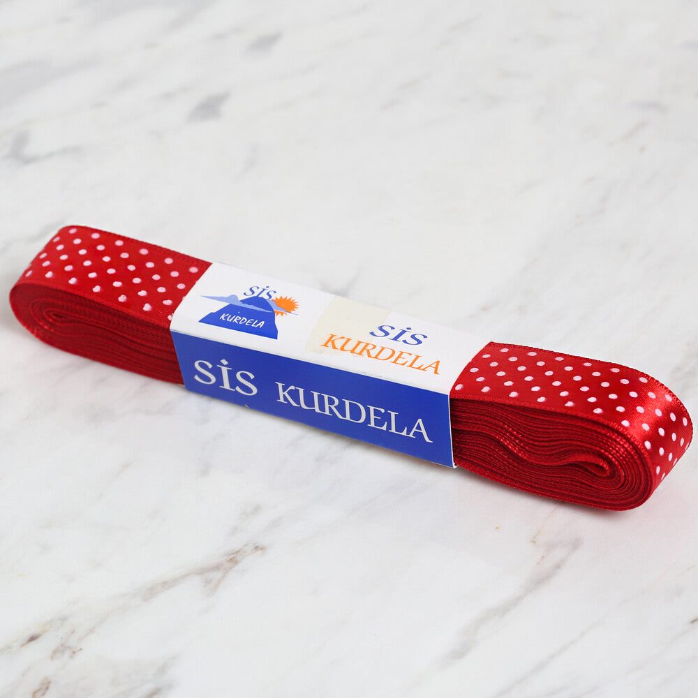 Loren Crafts 2 cm 10 mt Kırmızı Saten Puantiyeli Kurdele